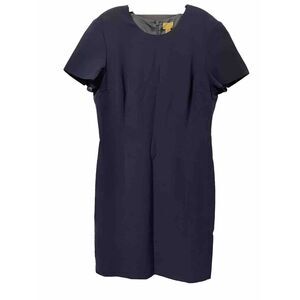 Caslon Shift Dress Womens Size 14‎ Navy Blue Lined Zip Up Back Kick Pleat